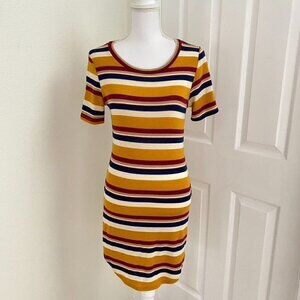 Love Culture Slim Fit Stripe Sweater Dress Size Large Fall Colors  B2